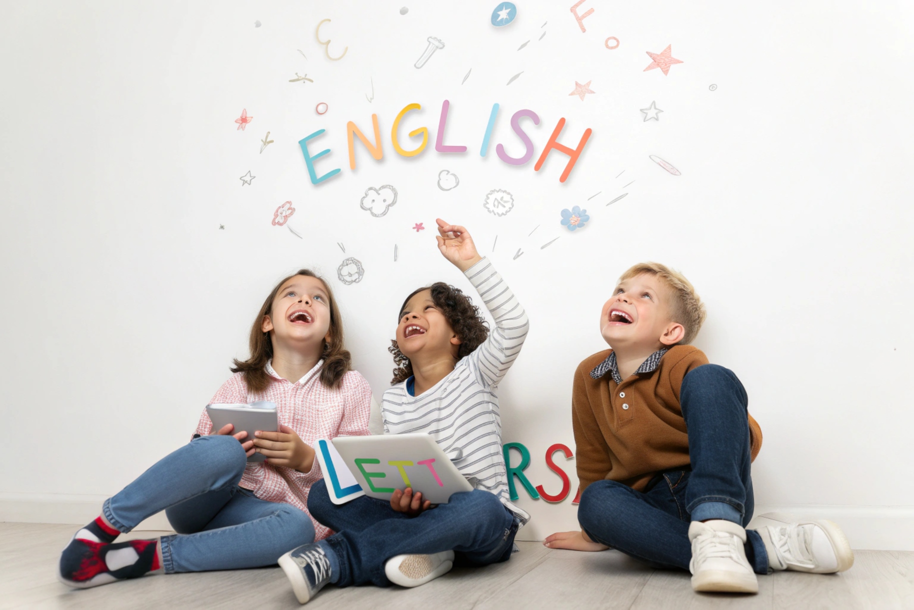 Happy children learning together