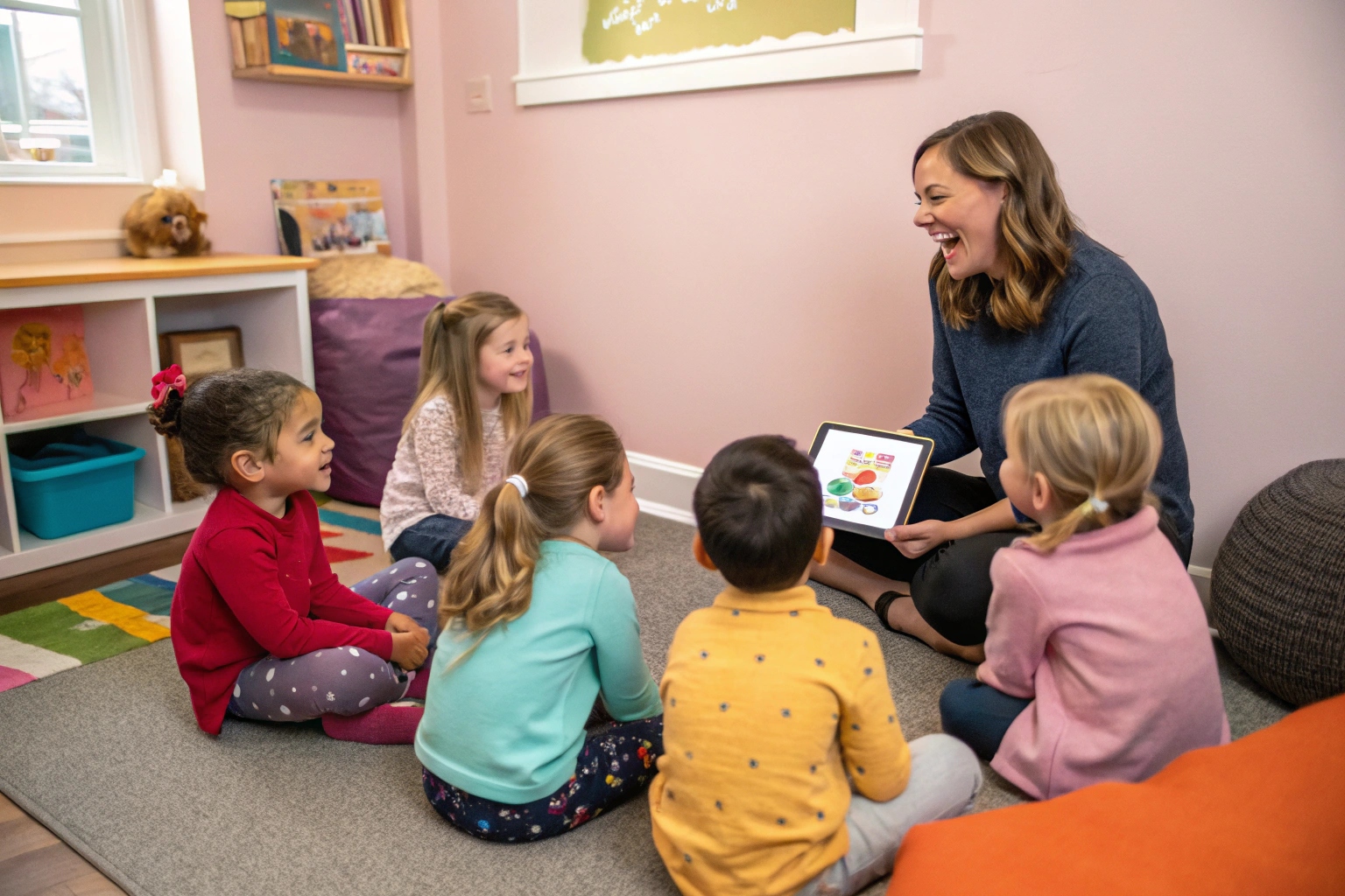 Teacher with children in learning circle