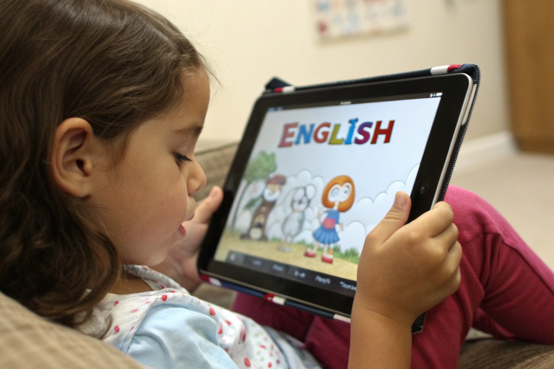 Child using AI-powered learning app